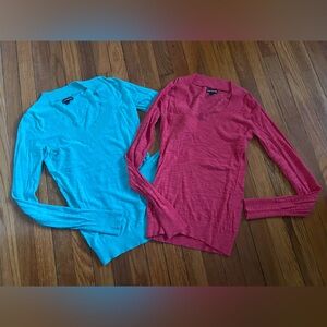 Bundle of Express Turquoise & Coral V-Neck Sweaters